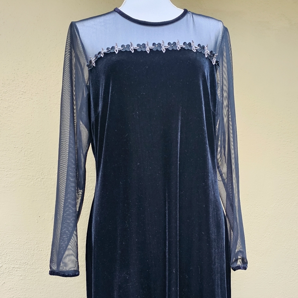 Y2K Worthington Black Mesh & Crushed Velvet Floor Length Gown Size 12